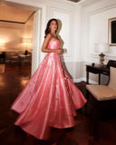 Pretty A line Sweetheart Pink Satin Evening Dress Floor Length Prom Dresses HZ1024