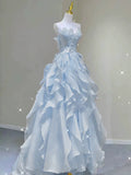 Fairy A Line Sleeveless Pink Long Floral Prom Dress HZ1024