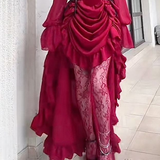 Elegant High Low Strapless Burgundy Satin Prom Dress Birthday Outfits With Sleeves HZ1024