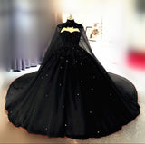 Ball Gown Black Tulle Long Sweet 16 Dresses HZ1024