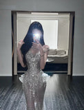 Elegant Mermaid Scoop Tulle Sequin Long Prom Dresses HZ1024