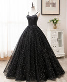 Black sweetheart tulle long prom dress black evening dress HZ1024