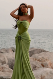 Modest Mermaid Sweetheart Sage Green Long Satin Prom Dresses Evening Dress HZ1024