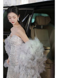 Elegant Mermaid Sweetheart Neckline Silver Sequin Evening Dress Long Prom Dresses HZ1024