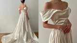 Simple white satin Bridal dress white Wedding dress With Ruffles HZ1024