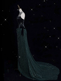 Elegant Mermaid Strapless Sequin Green Long Prom Dresses Evening Dress HZ1024