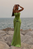 Modest Mermaid Sweetheart Sage Green Long Satin Prom Dresses Evening Dress HZ1024