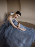Luxury A line Spaghetti Straps Grey Blue Floor Length Prom Dresses HZ1024