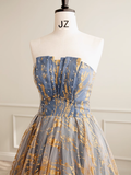 Ball Gown Strapless Floor Length Blue Long Prom Dresses Sweet 16 Dress HZ1024