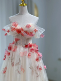 Beautiful A line Off The Shoulder Tulle Floral Wedding Dresses HZ1024