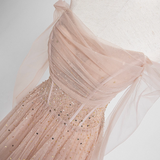 Princess A line Off The Shoulder Pink Tulle Prom Dress HZ1024