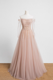 Princess A line Off The Shoulder Pink Tulle Prom Dress HZ1024