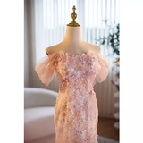 Modest Mermaid Off The Shoulder Long Pink Prom Dress HZ1024