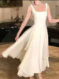 Modest A line Straps White Long Prom Dress HZ1024