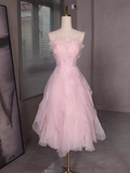 Sexy A Line Sleeveless Pink Floral Prom Dress HZ1024