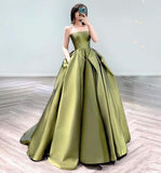 Charming Ball Gown Strapless Olive Green Long Prom Dress HZ1024