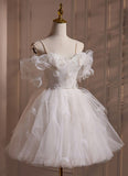 Simple A Line White Spaghetti Straps Sweet Mini Dress Homecoming Dress HZ1024