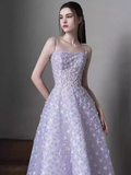 Sexy A Line Sleeveless Lilac Floral Long Prom Dress HZ1024