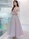 Sexy A Line Sleeveless Lilac Floral Sequin Long Prom Dress HZ1024