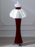 Modest Mermaid Strapless Burgundy Long Prom Dresses HZ1024