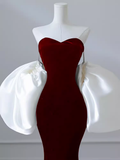 Modest Mermaid Strapless Burgundy Long Prom Dresses HZ1024