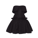 Vintage A Line Strapless Black Satin Cocktail Dresses Short Homecoming Dress HZ1024