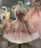 Vintage Short Pink Homecoming Dresses with Flowers HZ1024