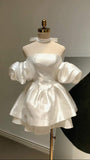 Ball Gown Strapless Short Satin Homecoming Gown Hoco Dress HZ1024