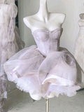 Ball Gown Sweetheart Short Tulle Lilac Homecoming Gown Hoco Dress HZ1024