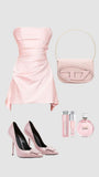 Modest Sheath Strapless Pink Satin Homecoming Dress 21st Birthday Outfit HZ1024