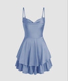 Unique A line Straps Blue Silk Satin Homecoming Dress 21st Birthday Outfits HZ1024