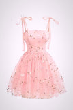 Cute A Line Straps Short Pink Homecoming Dress Tulle 18th Birthday Outfit HZ1024