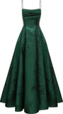 Modest A line Straps Sleeveless Floral Lace Green Prom Dress HZ1024