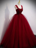Puffy Ball Gown Burgundy Long Red Prom Dress For Formal Prom Dresses HZ1024