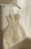 Cute A line Straps Satin Ivory Homecoming Dress Party Dress HZ1024