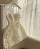 Cute A line Straps Satin Ivory Homecoming Dress Party Dress HZ1024