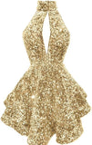 Halter Sequin Homecoming Dresses Short Sparkly Glitter Cutout Mini Backless Tight Bodycon HZ1024