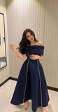 Sexy Ball Gown Strapless Navy Blue Satin Sleeveless Long Prom Dress HZ1024