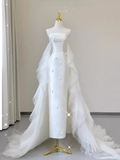 Fairytale Mermaid Strapless Satin White Wedding Dresses HZ1024