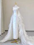 Fairytale Mermaid Strapless Satin White Wedding Dresses HZ1024