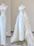 Fairytale Mermaid Strapless Satin White Wedding Dresses HZ1024