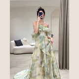 Elegant A Line Halter Chiffon Ombre Green Long Prom Dresses Evening Party Dress HZ1024