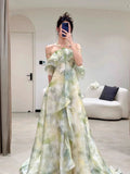 Elegant A Line Halter Chiffon Ombre Green Long Prom Dresses Evening Party Dress HZ1024