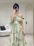 Elegant A Line Halter Chiffon Ombre Green Long Prom Dresses Evening Party Dress HZ1024