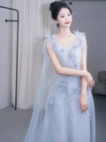 Fairytale Mermaid Straps Gray Sequin Long Evening Dress Beads Prom Dress HZ1024