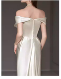 Simple Mermaid Off The Shoulder White Satin Wedding Dresses HZ1024