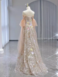 Fairytale A line Straps Floral Lace Long Evening Dress Prom Dress HZ1024
