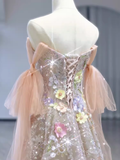 Fairytale A line Straps Floral Lace Long Evening Dress Prom Dress HZ1024