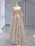 Fairytale A line Straps Floral Lace Long Evening Dress Prom Dress HZ1024