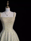Fairytale Ball Gown Straps Sequin Beads Long Evening Dress Prom Dresses HZ1024
